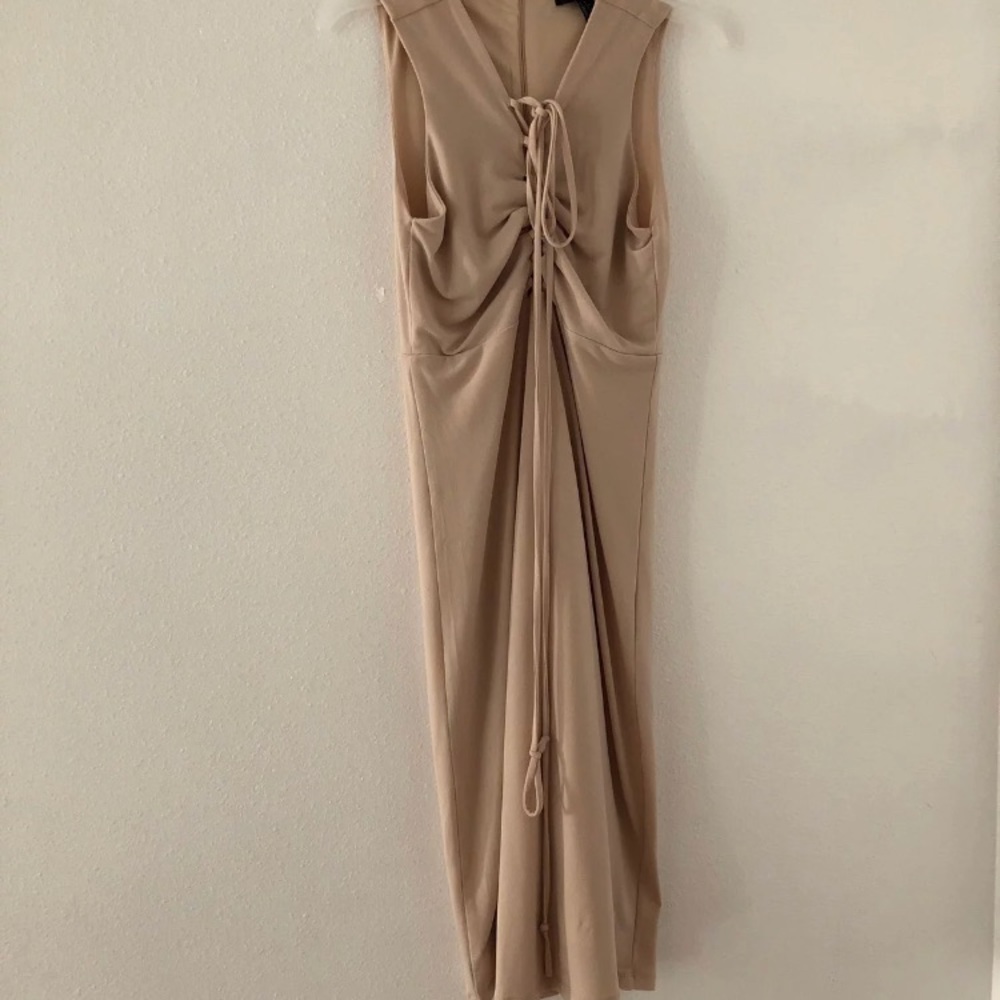 Tan Midi Tie Dress